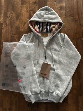 Burberry Light Gray Hoodie with Branded Tag